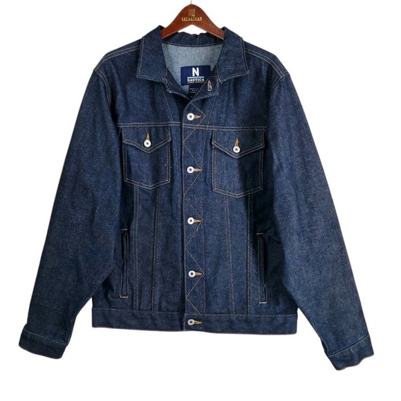 Vtg Y2K Nautica Jeans Denim Trucker Jacket Mens S Blue Dark Indigo - Picture 10 of 11